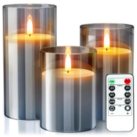1Set Christmas Glass With Remote Candles LED Candles For Christmas Wedding, Table Decorations Flameless Candles (Grey)