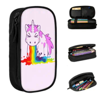 Large Pencil Case Unicorn I Puke Rainbows Office Accessories Double Layer Pencilcase Girl Make Up Bag Perfect Gifts