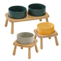 高腳木架陶瓷寵物碗 護頸寵物碗 木碗架 2種尺寸 | 艾爾發寵物
