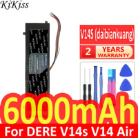 6000mAh KiKiss Powerful Battery For DERE V14s V14 Air Notebook Laptop Bateria 10 PIN 8 Wire Plug