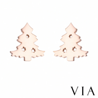 【VIA】白鋼耳釘 白鋼耳環 聖誕樹耳環/節日系列 可愛聖誕樹造型白鋼耳釘(玫瑰金色)