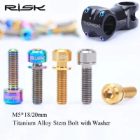 RISK 6pcs/lot M5x18/20mm Ti Titanium Bicycle Stem Bolt Mountain Bike Ultralight Stem Screw with Washers Gasket M5*18mm M5*20mm
