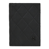 CHANEL So Black 金屬雙C LOGO菱格紋牛皮對開卡夾(黑)