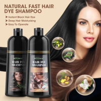 500ML Fast Hair Dye Shampoo Natural Organic Coconut Oil Black Hair Shampoo Covering Gray White Hair 