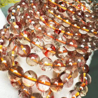 Meihan Natural Rare Tangerine Rutilated Quartz Smooth Round Loose Stone Beads For Jewelry Making Design