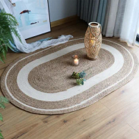 Vine Woven Cattail Grass Rope Oval Carpet Floor Mat Bedroom Decorative Mat