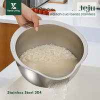 TAMA LIVING Jeju Wadah Pencuci Beras Stainless Serbaguna Wadah Cuci Beras Baskom Cuci Beras Stainles