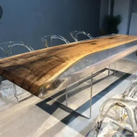 black walnut resin solid wood Commercial Conference Epoxy Top Ftopor River Table With Diy Decors Sea Animal And Flower plant