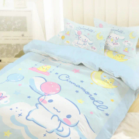 【享夢城堡】雙人床包枕套5x6.2三件組(三麗鷗大耳狗Cinnamoroll 雲之國度-藍綠)