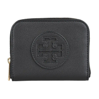 【TORY BURCH】TORY BURCH Ella Bio皮革圓形LOGO牛皮4卡拉鍊零錢包(小/黑)