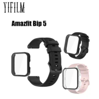 For Amazfit Bip 5 Bip3 3 Pro Strap Smart watch Silicone Bracelet bip5 Case PC+Glass Screen Protector Film Full Cover