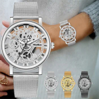2024 New Fashion Luxury Women Hollow Faux Mechanical Watch Ladies Metal Mesh Quartz Wrist Watches For Female Relogio Feminino