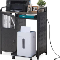 Large Printer Stand, Storage and Paper Shredder Stand with Wheels, Locking Lateral File Cabinet W/ Socket USB Charging Port