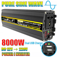 Dual USB LED Display Pure Sine Wave Intelligent Power Inverter DC 12V To AC 220V 3000/4000/6000/8000W Power Bank Car Convert