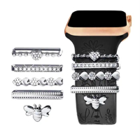 Fashion Silicone Strap Decorative For Apple Watch Band Ornament Decoration Metal Charms Strap Accessories