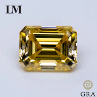 Moissanite Gemstone Lemon Yellow Color Emerald Cut Lab Grown Diamond DIY Ring Necklace Earrings Main Materials with GRA Report