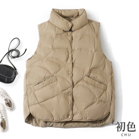 初色  立領寬鬆保暖素色羽絨棉背心外套-共4色-66321(M-2XL可選)