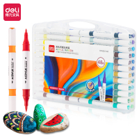 Deli HM924 ชุดปากกามาร์กเกอร์อะคริลิกสองหัวสำหรับนักเรียนและเด็ก หมึกน้ำ ปากกามาร์กเกอร์หัวอ่อนและหั