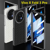 Carbon Fiber For Vivo X Fold 3 Pro Case Leather Hinge Stand Protective Film Screen Cover