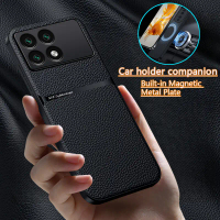 Sarung Telefon, Sarung untuk Xiaomi Poco F6 Pro 5G, Pemegang Magnetik Kereta, Sarung Belakang Kulit 