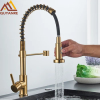 Brushed Gold Kitchen Faucet Pull Down 2-way Spray Single Handle Hot Cold Water Mixer Tap 360 Rotation Torneira Cozinha Mixer Tap