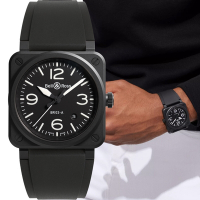 Bell&amp;Ross 黑色啞光陶瓷方形機械腕錶-41mm BR03A-BL-CE/SRB