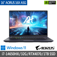 【GIGABYTE 技嘉】16吋i7 RTX4070電競筆電(AORUS 16X ASG-53TWC64SH/i7-14650HX/32G/1TB SSD/WIN11)