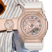 【CASIO 卡西歐】G-SHOCK 八角形錶殼 農家橡樹 優雅雙顯腕錶 -蜜桃金(GM-S2100CW-7A)