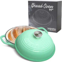 Enameled Cast Iron Bread Pan with Lid 11” Green Bread Oven Cast Iron Sourdough Baking Pan, Dutch Oven for Bread