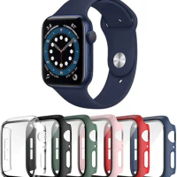 Case+Tempered film Compatible with Apple watch Case 45mm 41mm 44mm 42mm 40mm 38mm Glass protective shell iWatch 6 5 4 3 SE case