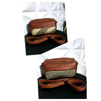 Tas Selempang Rotan dan Kulit Sintetis Wanita Handbag Super Slempang Motif Dayak - Slingbag