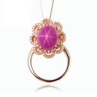 【Hommy Jewelry】粉紅夢境｜ 紅寶石項鍊(法國星鑽 六道星芒 貓眼)