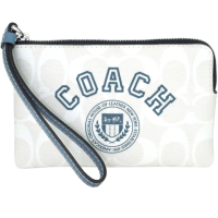 【COACH】灰藍X冰川白PVC滿版LOGO拉鍊手拿包