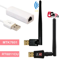 Koqit V5H T10 K1 Mini U2/K1 MTK7601 SR9900 RT8811CU Wireless 5G USB WiFi Network Adapter RJ45 DVB T2 TV Box DVB-S2 Satellite Box