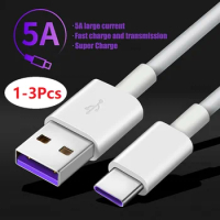 1-3Pcs 5A 65W USB Type C Cable For Samsung S23 S22 Ultra Huawei P30 Pro Xiaomi Redmi 6A Fast Charging Charger Cable