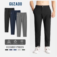 Quần Dài Nam Dáng Âu GUZADO Vải Gió Mềm Nhẹ Form Regular Fit Có Túi Khóa Tiện Lợi, Thiết Kế 4 Màu Tr
