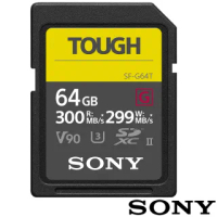 【SONY 索尼】SF-G64T SD SDXC 64G/GB 300MB/S TOUGH UHS-II 高速記憶卡(公司貨 C10 U3 V90 支援4K 錄影)