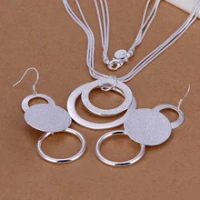 925 silver wedding Christmas gift retro double matte geometric pendant necklace Drop Earrings fashion jewelry sets