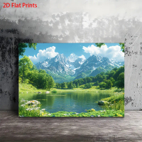 [2D Plane] A canvas art painting with a wooden frame, depicting lotus leaves on a river. It is very 