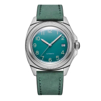 New Parnis 41mm Green Dial Automatic Mechanical Men Watches Calendar Leather Strap Seiko NH35 Sports Watch For Men reloj hombre