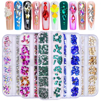 12 Grids/Box Crystal Nail Art Rhinestones Glass SS4-SS16 Shiny Flatback Diamond Gems DIY Nail Supplies Accessoires Ongles