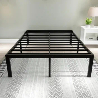 Bed frame, 18 inch high mattress foundation, steel plate supported bed frame, with bottom storage, bed frame