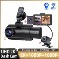 For Xiaomi 3 Channel Dash Cam Front Inside Rear 3 Way Car Dash Camera Dual Channel With GPS WiFi IR Night Vision Camcorder