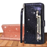 For Samsung Galaxy A72 A42 A22 A52 5G A71 A21s A20e A20s Fashion Glitter Zipper Wallet Bag Flip Leather Case Cover
