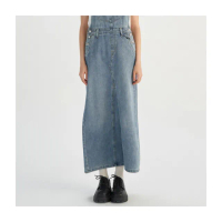 【LEVIS 官方旗艦】女款 高腰吊帶牛仔長裙 胸前口袋 熱賣單品 001BY-0000