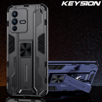 KEYSION Shockproof Armor Case for VIVO V23 5G V23 Pro V21E X70 Pro+ Y72 Y52 Silicone+PC Stand Phone Back Cover for IQOO Z3 5G Z5
