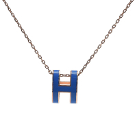 HERMES 經典Pop H立體簍空橢圓LOGO項鍊(藍/玫瑰金)