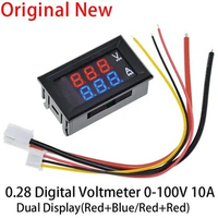 1PCS DC 0-100V 10A Digital Voltmeter Ammeter Dual Display Voltage Detector Current Meter Panel Amp Volt Gauge 0.28" Red Blue LED