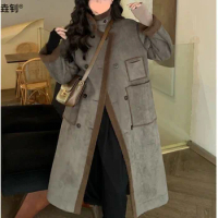 Suede Lamb Fur Coat for Women, Thickened and Warm Fur Integrated Woolen Coat