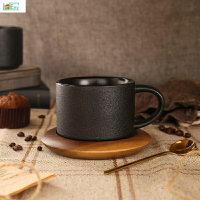 馬克歐式簡約碗帶柄磨砂咖啡杯配黑色馬克杯底座冷淡風輕奢陶瓷